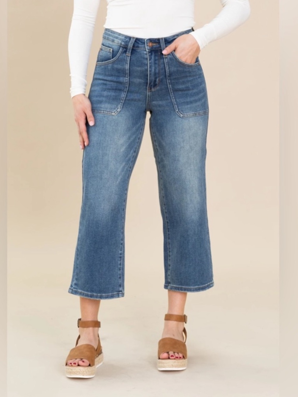 Judy Blue Jeans Womens 13 / 31 Utility Wide Crop High Waist Denim Distressed